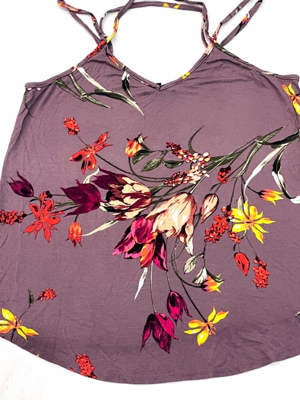 Papermoon Women’s Mauve Floral Print Purple Yellow Spaghetti Strap Tank Top - Picture 2 of 16
